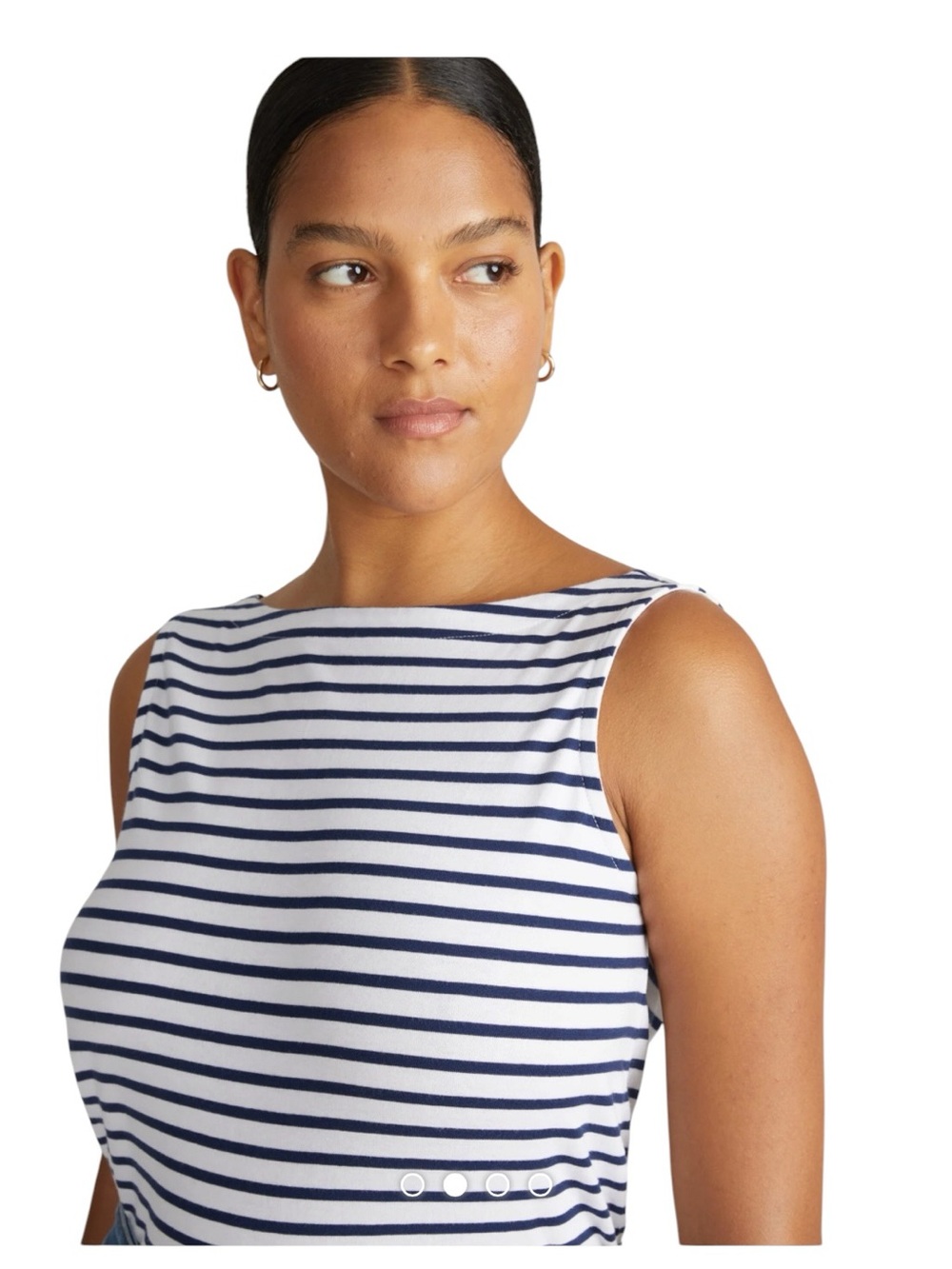 Universal Standard Noyack Breton Stripe Boatneck Tank in White/Cenote Stripe